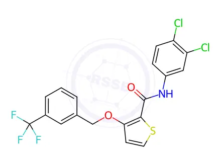Chemical structure of N-(3,4-dichlorophenyl)-3-((3-(trifluoromethyl)benzyl)oxy)thiophene-2-carboxamide