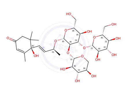 Chemical structure of Vomifoliol-glu-xyl-glu