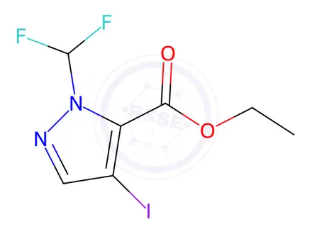 Chemical structure of ethyl 1-(difluoromethyl)-4-iodo-1H-pyrazole-5-carboxylate