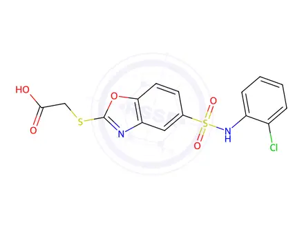 Chemical structure of 2-((5-(n-(2-Chlorophenyl)sulfamoyl)benzo[d]oxazol-2-yl)thio)acetic acid