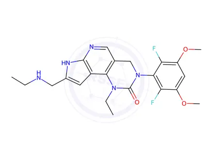 Chemical structure of 3-(2,6-difluoro-3,5-dimethoxyphenyl)-1-ethyl-8-((ethylamino)methyl)-3,4-dihydro-1H-pyrrolo[3',2':5,6]pyrido[4,3-d]pyrimidin-2(7H)-one