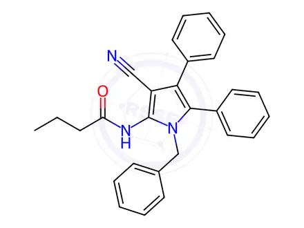 Chemical structure of N-(1-Benzyl-3-cyano-4,5-diphenyl-1H-pyrrol-2-yl)butanamide