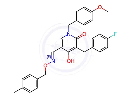 Chemical structure of 3-[(4-Fluorophenyl)methyl]-4-hydroxy-1-[(4-methoxyphenyl)methyl]-5-[(1E)-{[(4-methylphenyl)methoxy]imino}methyl]-1,2-dihydropyridin-2-one