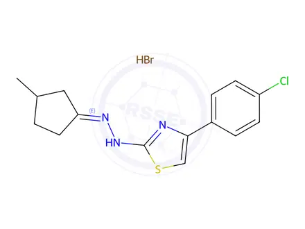 Chemical structure of 3-methyl-2-[4-(4-chlorophenyl)-2-thiazolyl]hydrazone,cyclopentanone,hydrobromide