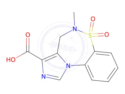 Chemical structure of 5-methyl-4,5-dihydrobenzo[f]imidazo[5,1-d][1,2,5]thiadiazepine-3-carboxylic acid 6,6-dioxide