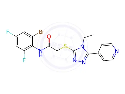 Chemical structure of N-(2-Bromo-4,6-difluorophenyl)-2-((4-ethyl-5-(pyridin-4-yl)-4H-1,2,4-triazol-3-yl)thio)acetamide