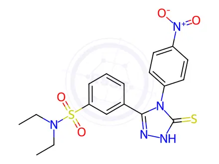 Chemical structure of n,n-Diethyl-3-(5-mercapto-4-(4-nitrophenyl)-4h-1,2,4-triazol-3-yl)benzenesulfonamide