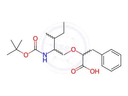 Chemical structure of (2S)-[(2'S)-t-Boc-amino-(3'S)-methyl-1-pentyloxy]-3-phenylpropionic Acid