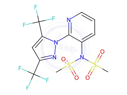 Chemical structure of N-(2-(3,5-bis(trifluoromethyl)-1H-pyrazol-1-yl)pyridin-3-yl)-N-(methylsulfonyl)methanesulfonamide