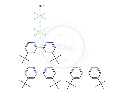 Chemical structure of Tris[4,4'-bis(t-butyl)-2,2'-bipyridine]ruthenium(II) hexafluorophosphate