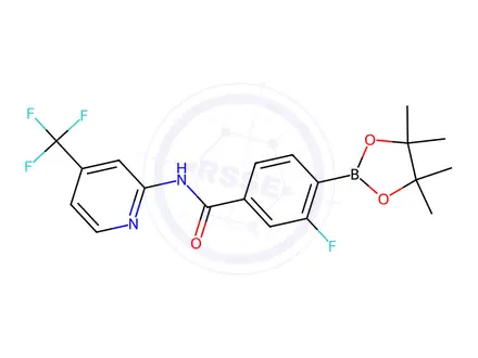 Chemical structure of 3-Fluoro-4-(4,4,5,5-tetramethyl-1,3,2-dioxaborolan-2-yl)-N-(4-(trifluoromethyl)pyridin-2-yl)benzamide