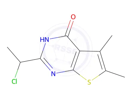 Chemical structure of 2-(1-Chloroethyl)-5,6-dimethyl-3H,4H-thieno[2,3-d]pyrimidin-4-one