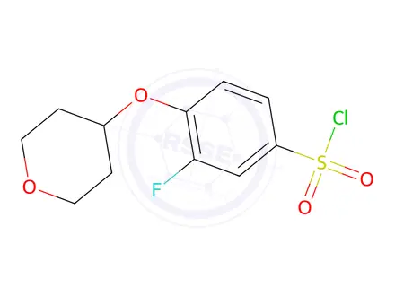 Chemical structure of 3-fluoro-4-(oxan-4-yloxy)benzene-1-sulfonyl chloride