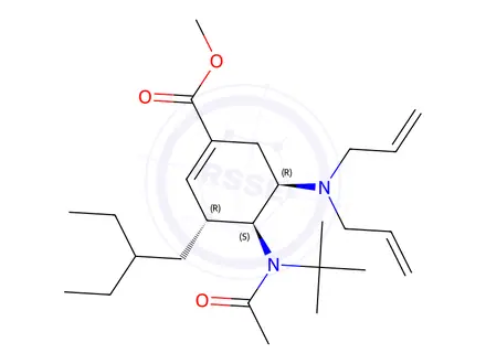Chemical structure of Methyl (3R,4S,5R)-4-(N-(tert-butyl)acetamido)-5-(diallylamino)-3-(2-ethylbutyl)cyclohex-1-ene-1-carboxylate