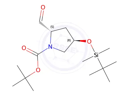 Chemical structure of tert-Butyl (2S,4R)-4-((tert-butyldimethylsilyl)oxy)-2-formylpyrrolidine-1-carboxylate