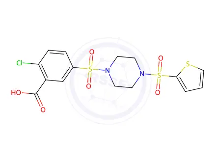 Chemical structure of 2-Chloro-5-{[4-(thiophene-2-sulfonyl)piperazin-1-yl]sulfonyl}benzoic acid