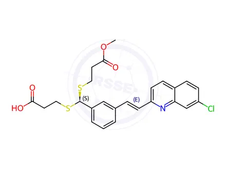 Chemical structure of [S-(E)]-3-[[[(2-Carboxyethyl)thio][3-[2-(7-chloro-2-quinolinyl)ethenyl]phenyl]methyl]thio]propanoic Acid 1-Methyl Ester