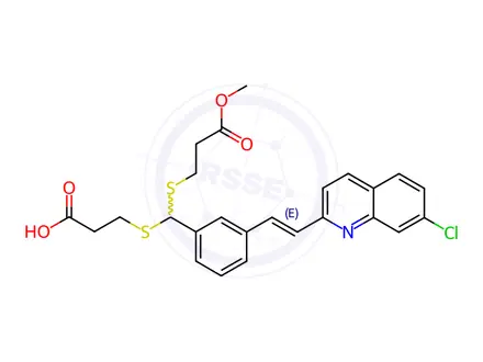 Chemical structure of (E)-3-[[[(2-Carboxyethyl)thio][3-[2-(7-chloro-2-quinolinyl)ethenyl]phenyl]methyl]thio]propanoic Acid 1-Methyl Ester