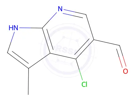 Chemical structure of 1H-Pyrrolo[2,3-b]pyridine-5-carboxaldehyde, 4-chloro-3-methyl