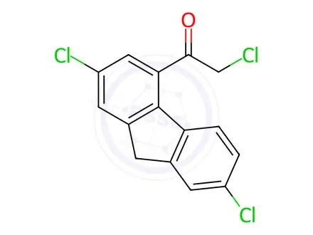 Chemical structure of 2-chloro-1-(2,7-dichloro-9H-fluoren-4-yl)-ethanone (LF-2)