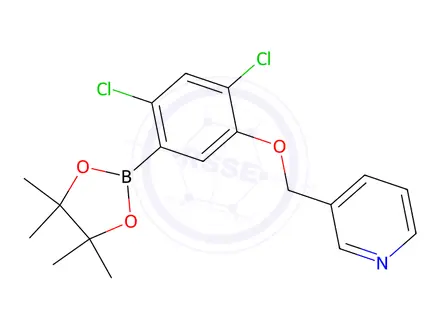 Chemical structure of 3-((2,4-Dichloro-5-(4,4,5,5-tetramethyl-1,3,2-dioxaborolan-2-yl)phenoxy)methyl)pyridine