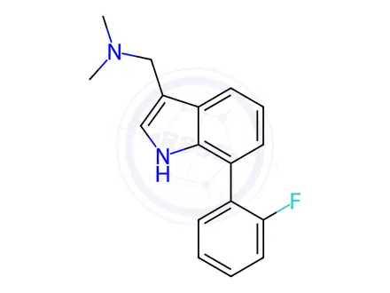 Chemical structure of (7-(2-Fluorophenyl)-1H-indol-3-yl)-N,N-dimethylmethanamine