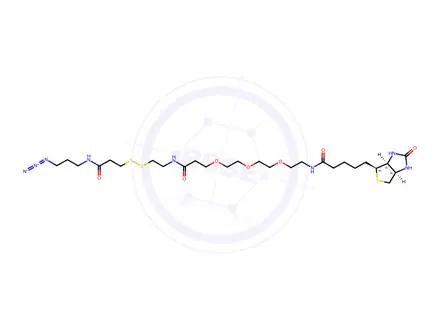 Chemical structure of N-(24-Azido-12,20-dioxo-3,6,9-trioxa-16,17-dithia-13,21-diazatetracosyl)-5-((3aS,4S,6aR)-2-oxohexahydro-1H-thieno[3,4-d]imidazol-4-yl)pentanamide