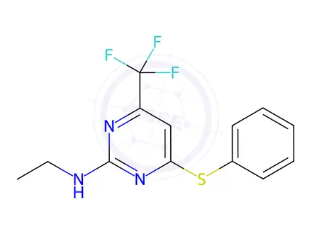 Chemical structure of N-ethyl-4-(phenylthio)-6-(trifluoromethyl)pyrimidin-2-amine