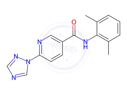 Chemical structure of N-(2,6-dimethylphenyl)-6-(1H-1,2,4-triazol-1-yl)nicotinamide