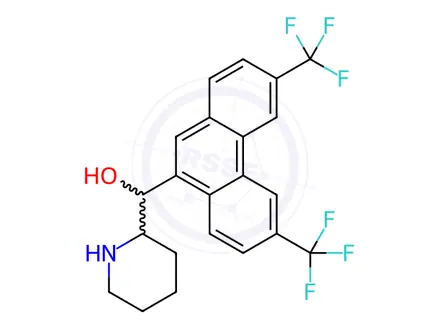 Chemical structure of α-(2-Piperidyl)-3,6-bis(trifluoromethyl)-9-phenanthrenemethanol