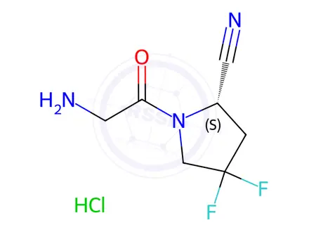 Chemical structure of (S)-1-(2-Aminoacetyl)-4,4-difluoropyrrolidine-2-carbonitrile hydrochloride