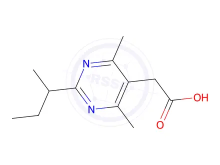 Chemical structure of 5-Pyrimidineacetic acid, 4,6-dimethyl-2-(1-methylpropyl)-