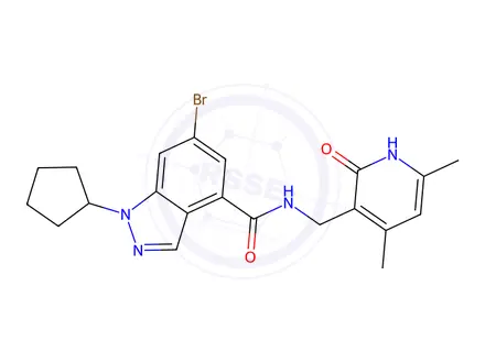 Chemical structure of 1H-Indazole-4-carboxaMide,6-broMo-1-cyclopentyl-N-[(1,2-dihydro-4,6-diMethyl-2-oxo-3-pyridinyl)Methyl]-