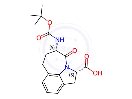 Chemical structure of (3S,6S)-3-((tert-Butoxycarbonyl)amino)-4-oxo-1,2,3,4,6,7-hexahydroazepino[3,2,1-hi]indole-6-carboxylic acid