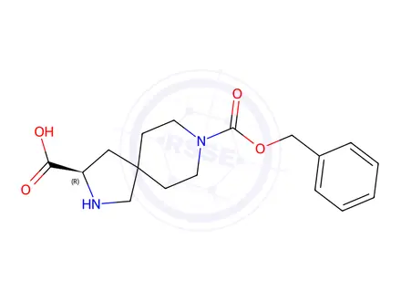 Chemical structure of (R)-8-((benzyloxy)carbonyl)-2,8-diazaspiro[4.5]Decane-3-carboxylic acid