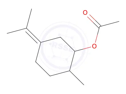 Chemical structure of 2-methyl-5-(1-methylethylidene)cyclohexyl acetate