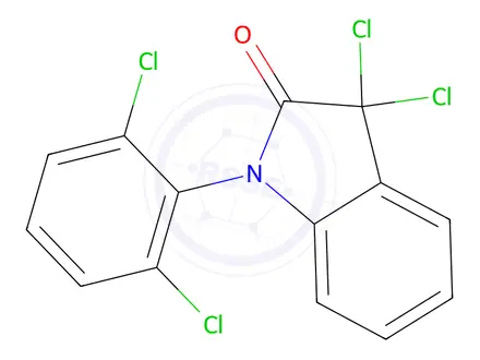 Chemical structure of 3,3-dichloro-1-(2,6-dichlorophenyl)indolin-2-one