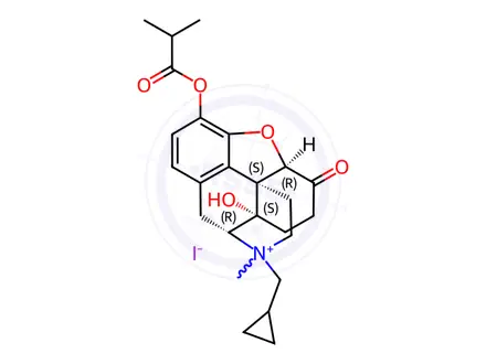 Chemical structure of O-Isobutyryl N-methyl naltrexone iodide