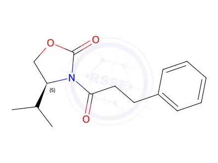 Chemical structure of (S)-4-isopropyl-3-(3-phenylpropanoyl)oxazolidin-2-one