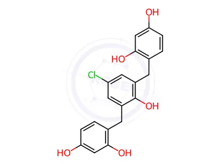 Chemical structure of 4,4'-[(5-chloro-2-hydroxy-1,3-phenylene)bis(methylene)]bisresorcinol