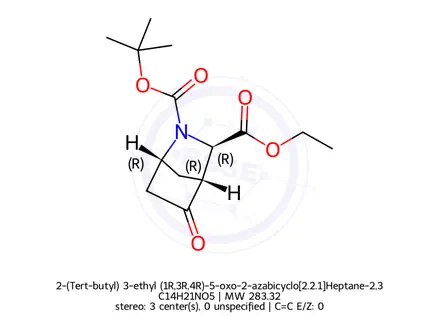 Chemical structure of 2-(Tert-butyl) 3-ethyl (1R,3R,4R)-5-oxo-2-azabicyclo[2.2.1]Heptane-2,3-dicarboxylate
