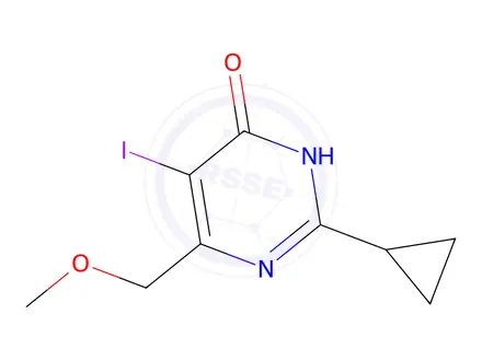 Chemical structure of 2-Cyclopropyl-5-iodo-6-(methoxymethyl)-3,4-dihydropyrimidin-4-one