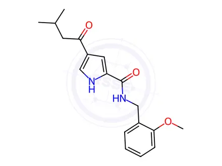Chemical structure of N-(2-methoxybenzyl)-4-(3-methylbutanoyl)-1H-pyrrole-2-carboxamide