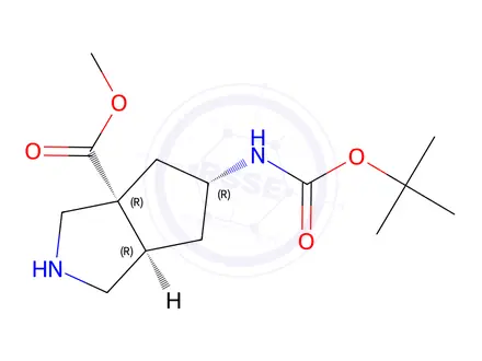 Chemical structure of Methyl (3aR,5R,6aR)-5-((tert-butoxycarbonyl)amino)hexahydrocyclopenta[c]pyrrole-3a(1H)-carboxylate