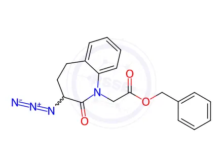 Chemical structure of Benzyl 2-(3-azido-2-oxo-2,3,4,5-tetrahydro-1H-benzo[b]azepin-1-yl)acetate