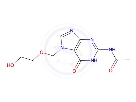Chemical structure of N-(7-((2-Hydroxyethoxy)methyl)-6-oxo-6,7-dihydro-1H-purin-2-yl)acetamide