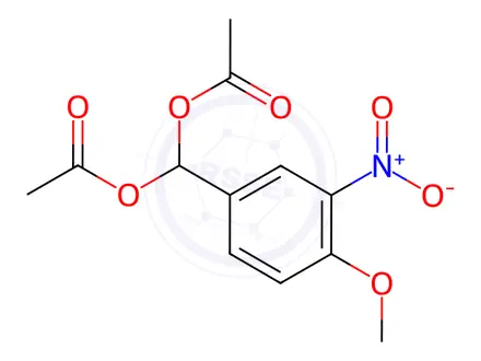 Chemical structure of (4-methoxy-3-nitrophenyl)methylene diacetate