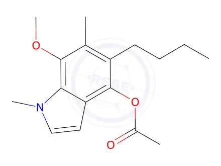 Chemical structure of 5-Butyl-7-methoxy-1,6-dimethyl-1H-indol-4-yl acetate