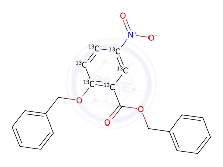 Chemical structure of 2-Benzyloxy-5-nitro-benzoic Acid-13C6 Benzyl Ester