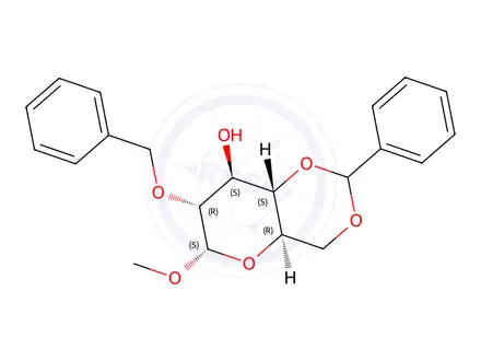 Chemical structure of (2-O-BENZYL-4,6-O-BENZYLIDENE) METHYL-ALPHA-D-GLUCOPYRANOSIDE